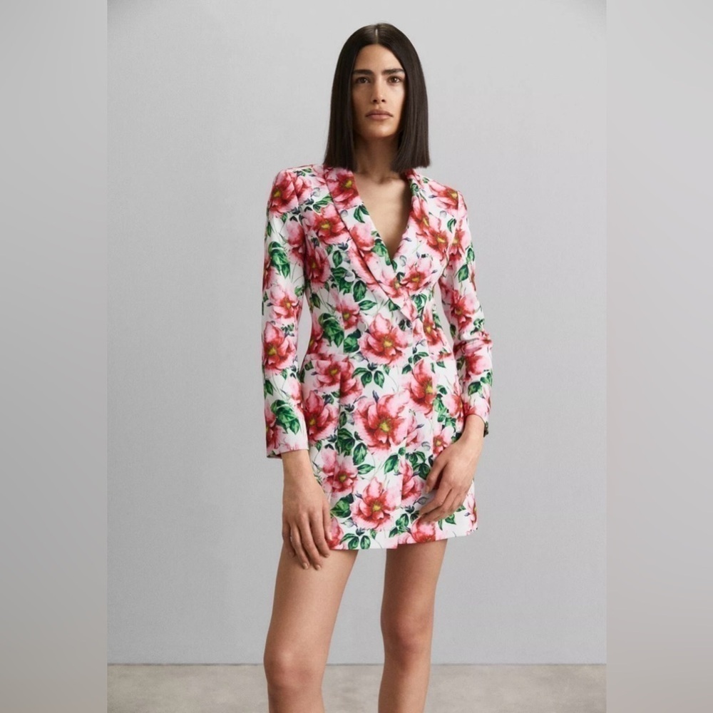 NWT ALICE + OLIVIA Latoya Tea Floral Crepe Tailored Mini Blazer Dress - Picture 5 of 16